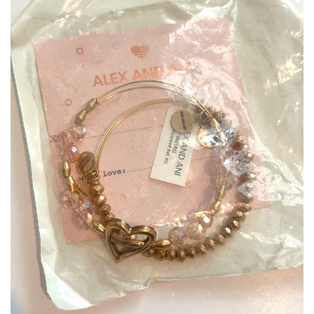 Alex and Ani Heartfelt Set of 2, RG Pink and Rafaelian Gold Bracelet